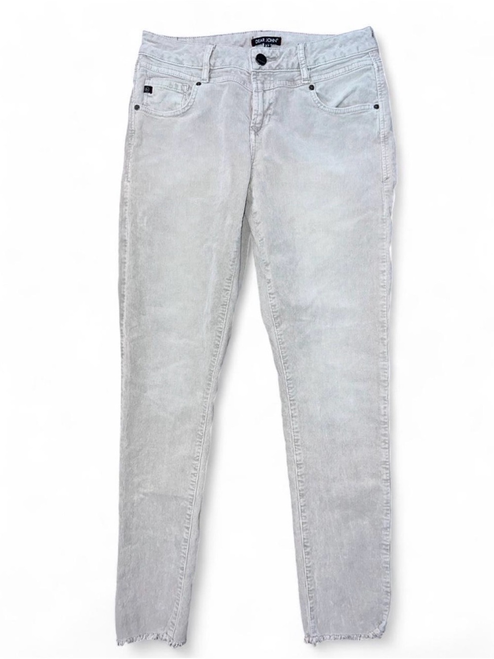 Dear John Frayed Raw Hem Corduroy Pants Skinny Gray Beige Neutral Size 27